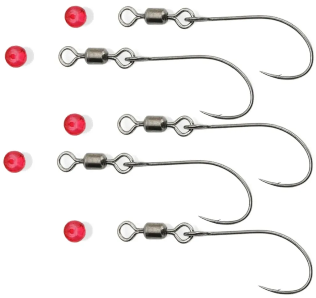 Troutwerk Haken mit Wirbel + Perlen - 5er Pack